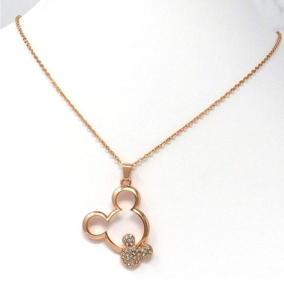 Rose Gold and White Diamond Cubic Zirconia Mickey Mouse Pendant Necklace - Picture 4 of 7